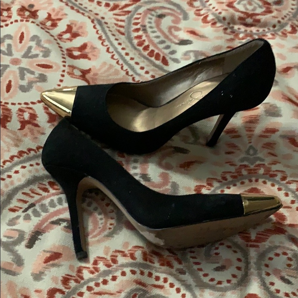 Black gold toe heels